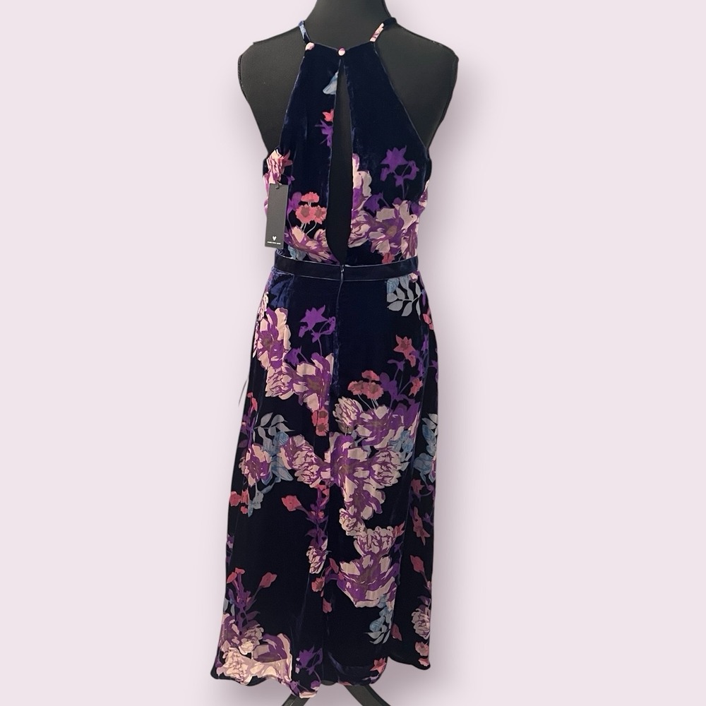 NWT Lulus Endearing Style‎ Navy Floral Burnout Velvet Halter Midi Dress Small - Picture 9 of 16